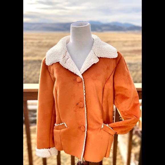 Chico's Jackets & Blazers - Chico’s orange faux-suede shearling fleece coat